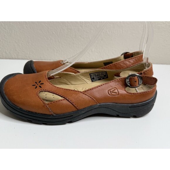 Keen Paradise Cush Sandals Womens Sz 7 Cognac Brown Leather Slingback Shoe - Picture 9 of 12